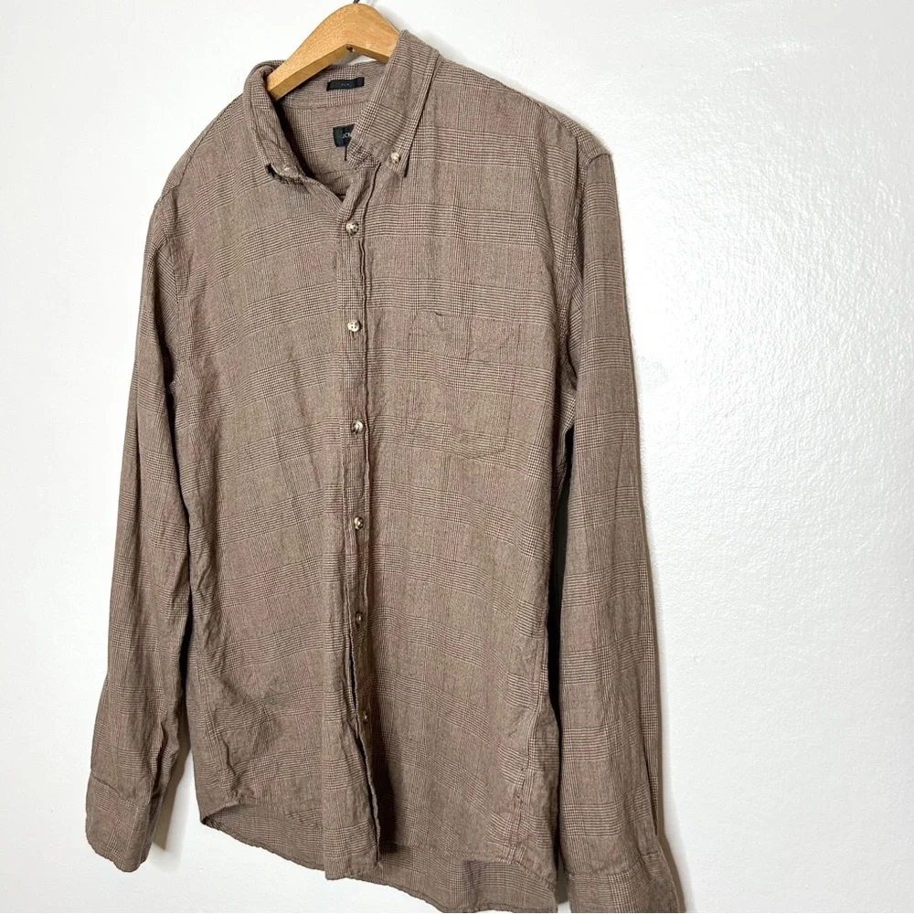J. Crew Mens Classic Long Sleeve Button Front Shirt Neutral Brown Plaid Cotton L
